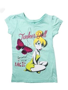 Vintage Y2K Disney Fairies Tinker Bell Mint Green Puff Sleeve Tee 4T Fairycore
